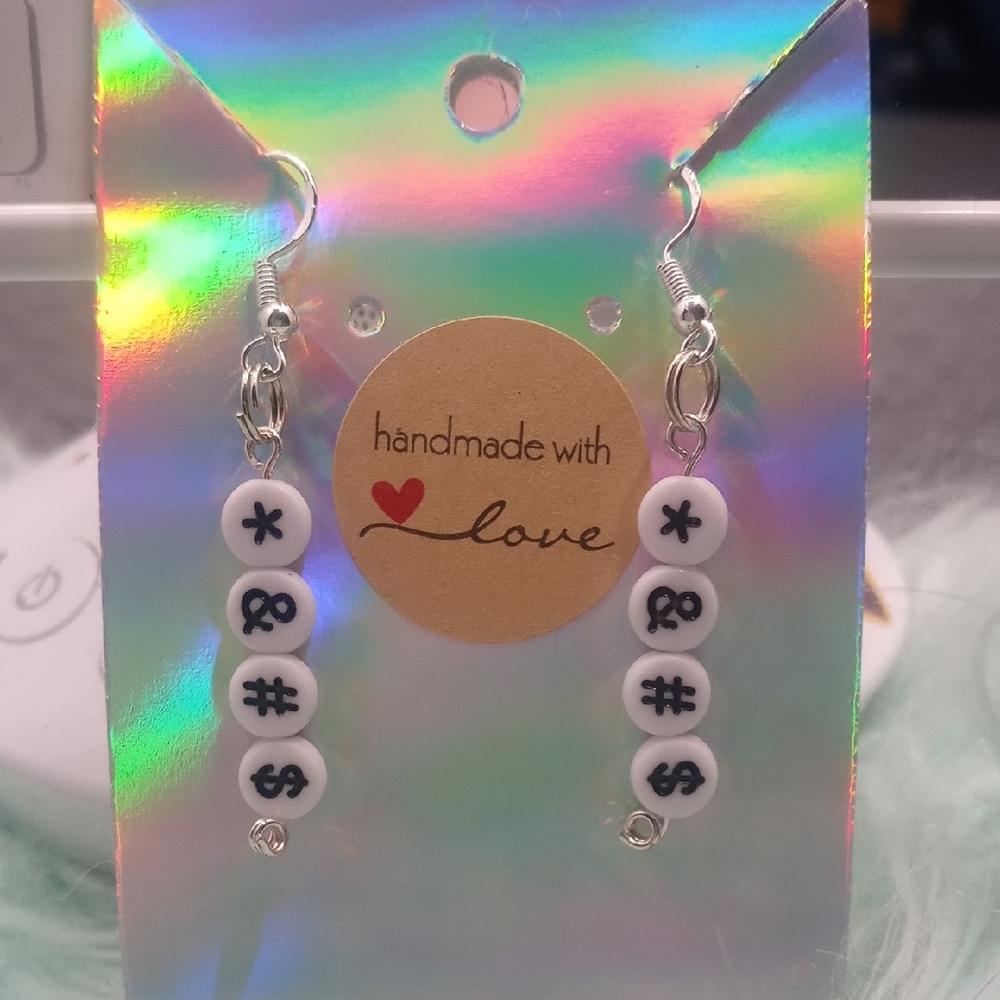 Handmade with Love White Symbol Earrings